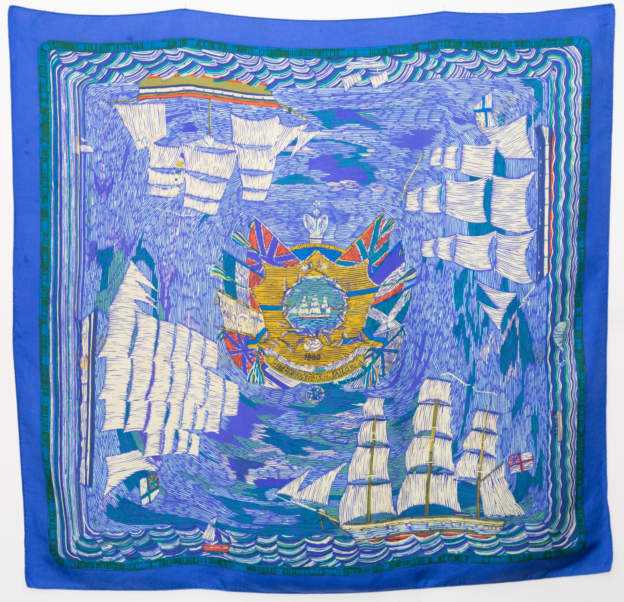 Women's or Men's Hermes Marine Naive 1880 Henry-F Smith Sailor by P Dumas Silk Scarf For Sale
