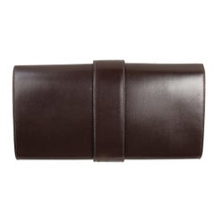 HERMES Marron Fonce brown Box leather MEDOR 29 Clutch Bag