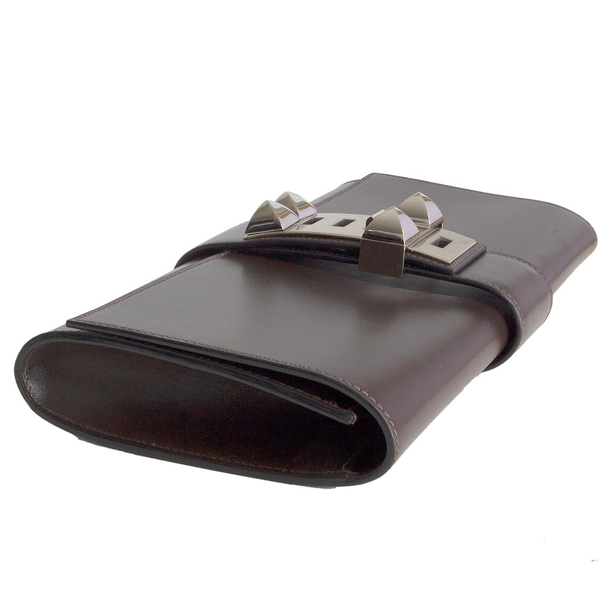 Black HERMES Marron Fonce brown Box leather MEDOR 29 Clutch Bag