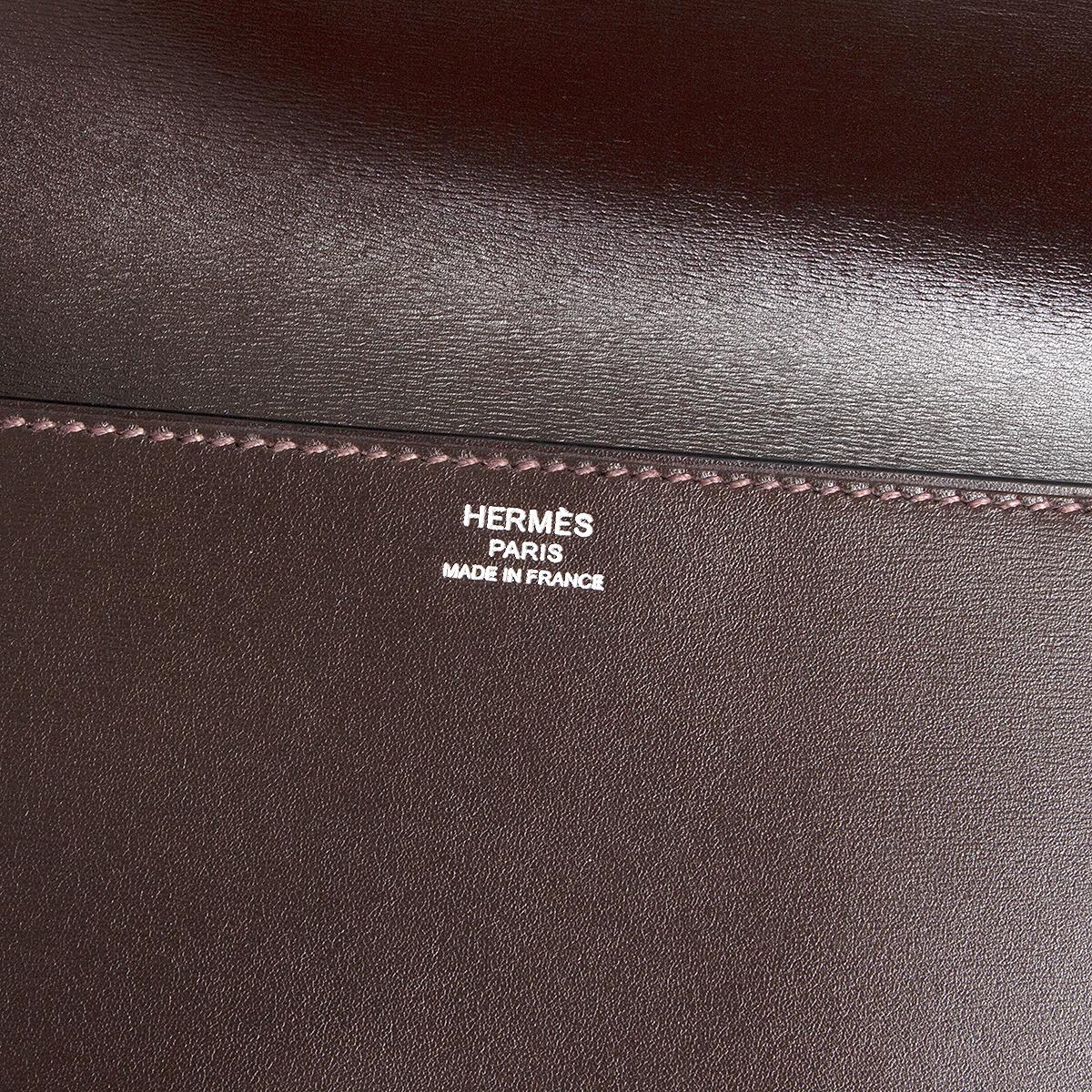 Women's HERMES Marron Fonce brown Box leather MEDOR 29 Clutch Bag