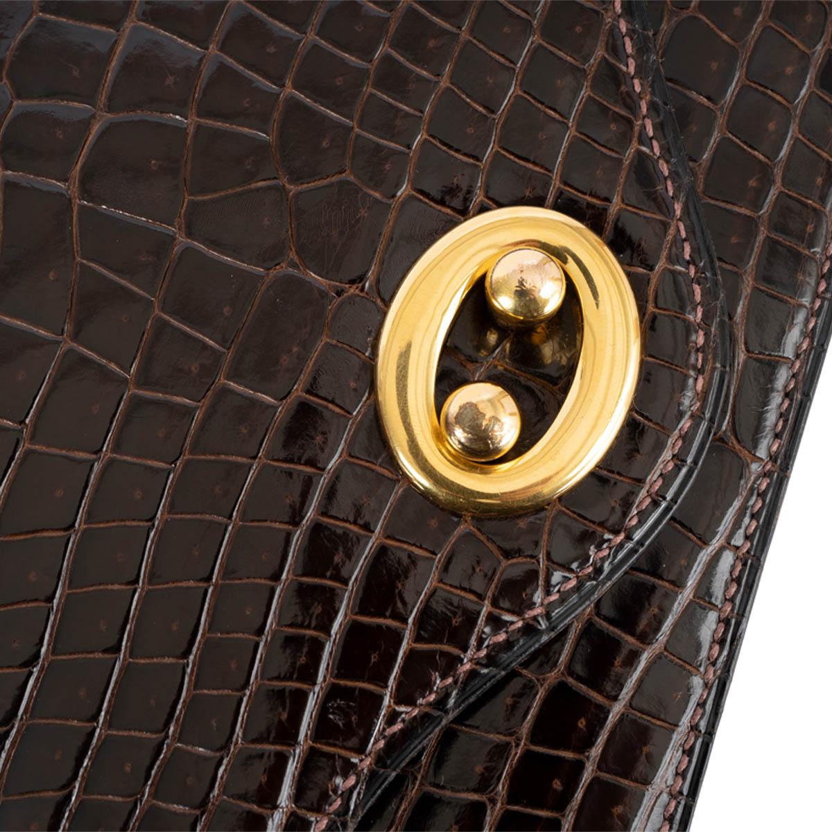 Women's HERMES Marron Fonce brown CROCODILE BOUTONNIERE Bag For Sale