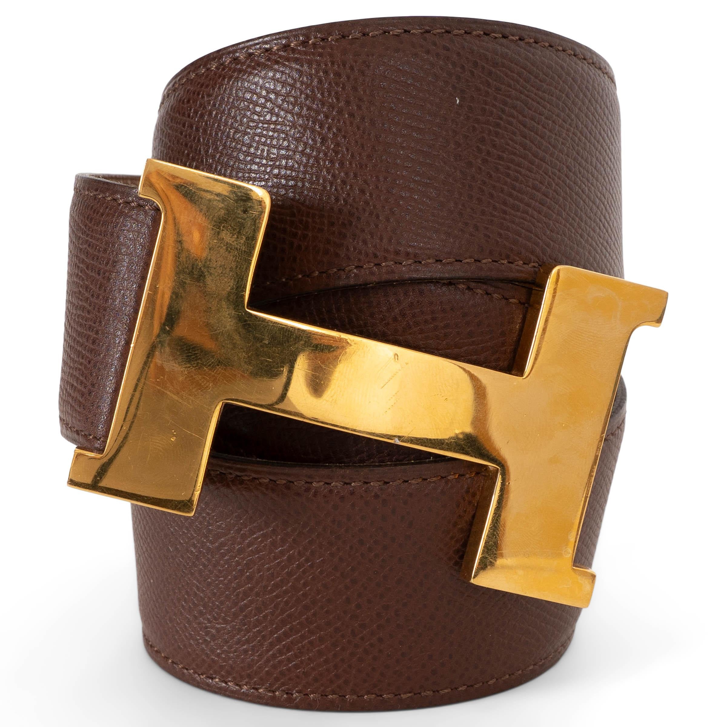 HERMES Marron Fonce Courchevel leather 1995 CONSTANCE 40 Belt 70 in vendita