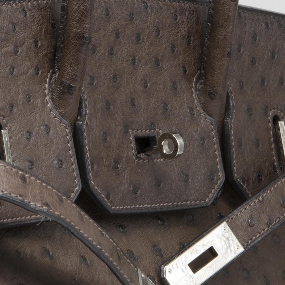 Black Hermès Marron Fonce Ostrich 35cm Birkin Bag
