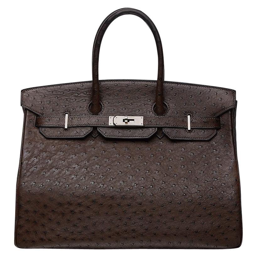 Hermès Marron Fonce Ostrich 35cm Birkin Bag