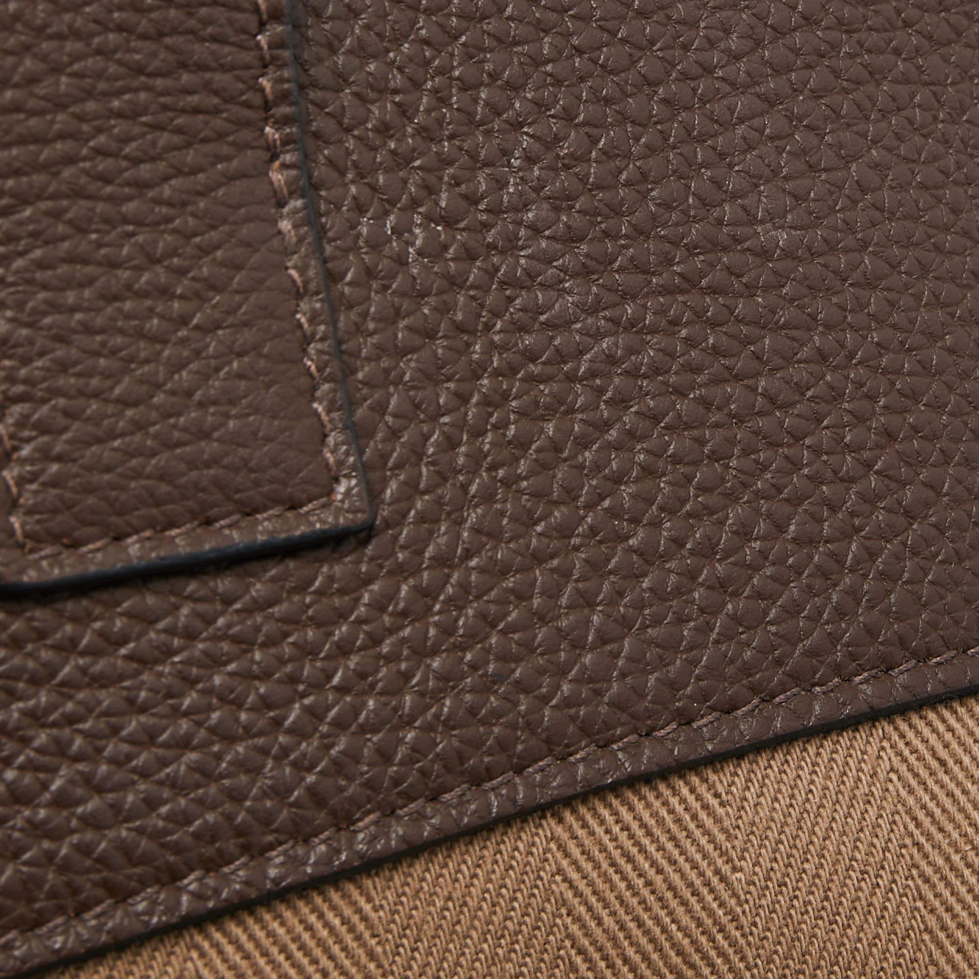 Hermes Marron Fonce Togo and Toile Petit H Decoupe Basse PM Skeleton Tote 6