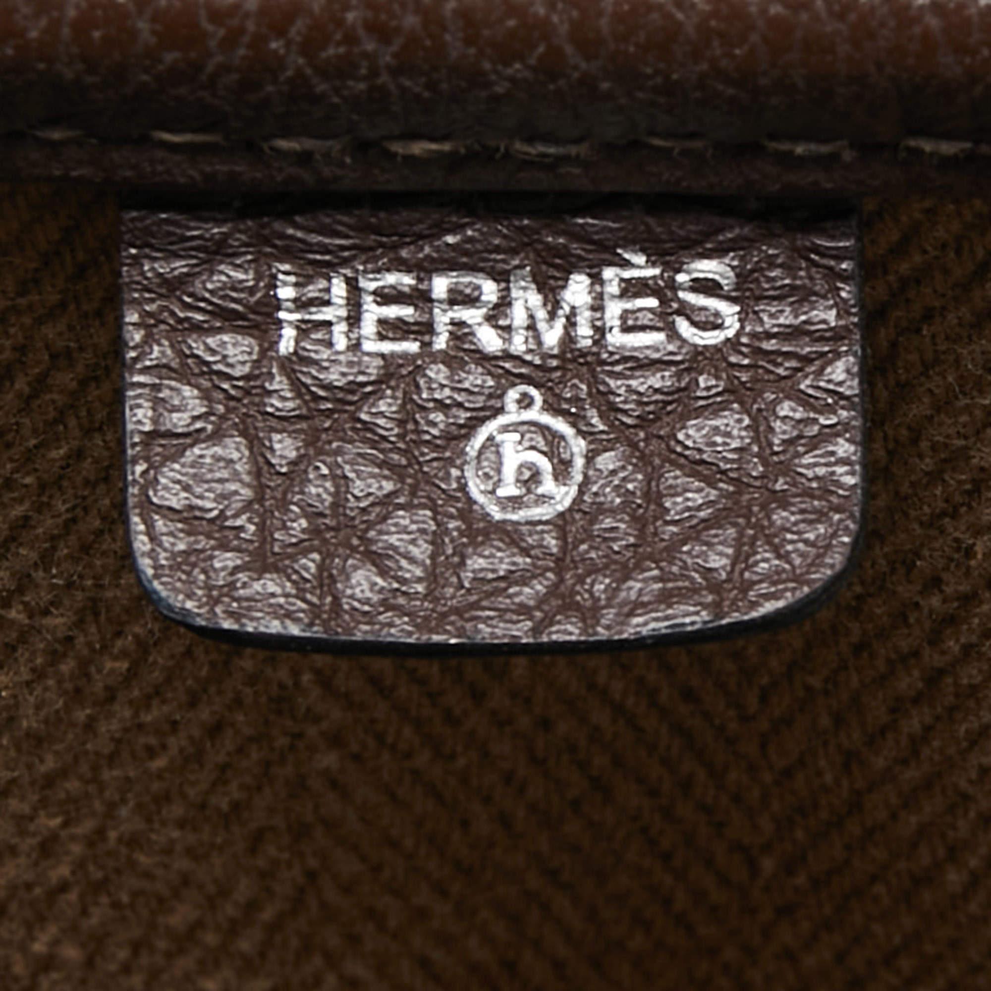 Hermes Marron Fonce Togo and Toile Petit H Decoupe Basse PM Skeleton Tote For Sale 4