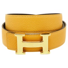 Hermes Marron Froce/Curry Box and Togo Leather Reversible Belt 90CM