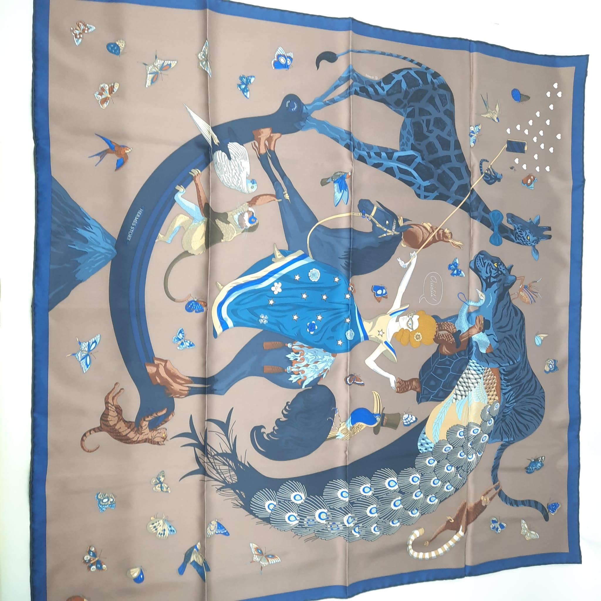 Hermes Marron Glacé / Bleu Nuit / Pétrole Hermes Story scarf 90 In New Condition In Nicosia, CY
