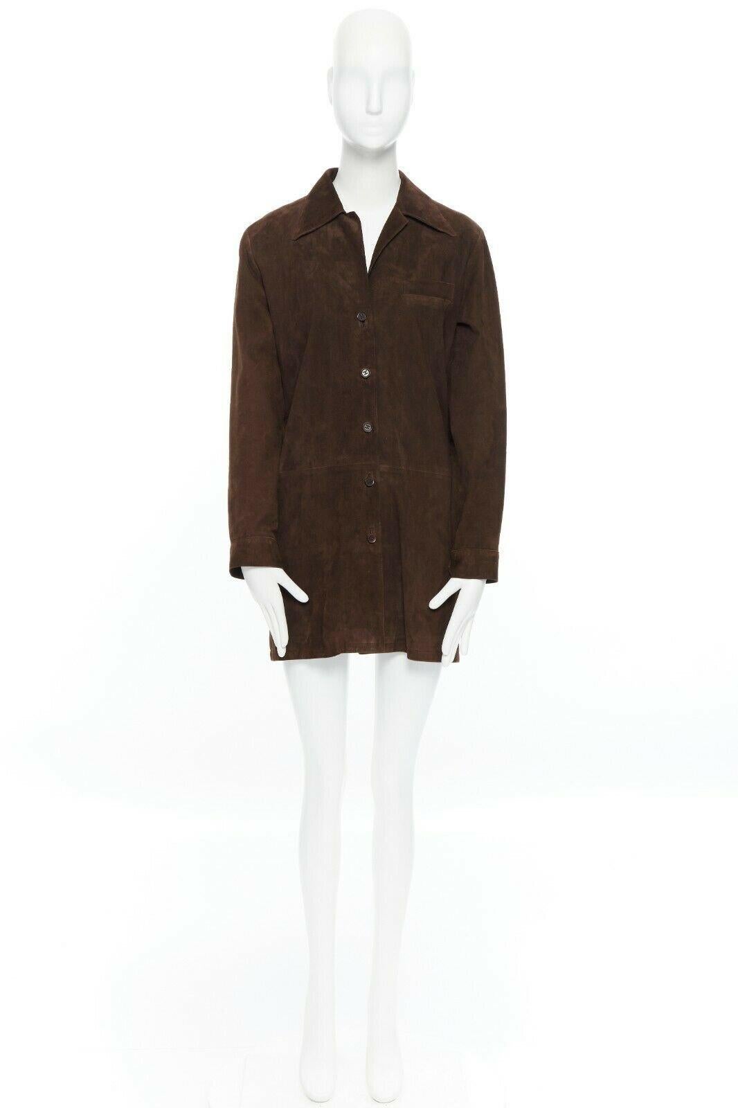 Black HERMES MARTIN MARGIELA vintage brown suede peak spread collar long shirt FR38