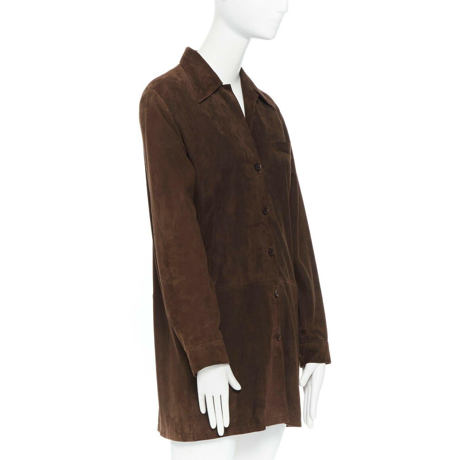 HERMES MARTIN MARGIELA vintage brown suede peak spread collar long shirt FR38 In Good Condition In Hong Kong, NT
