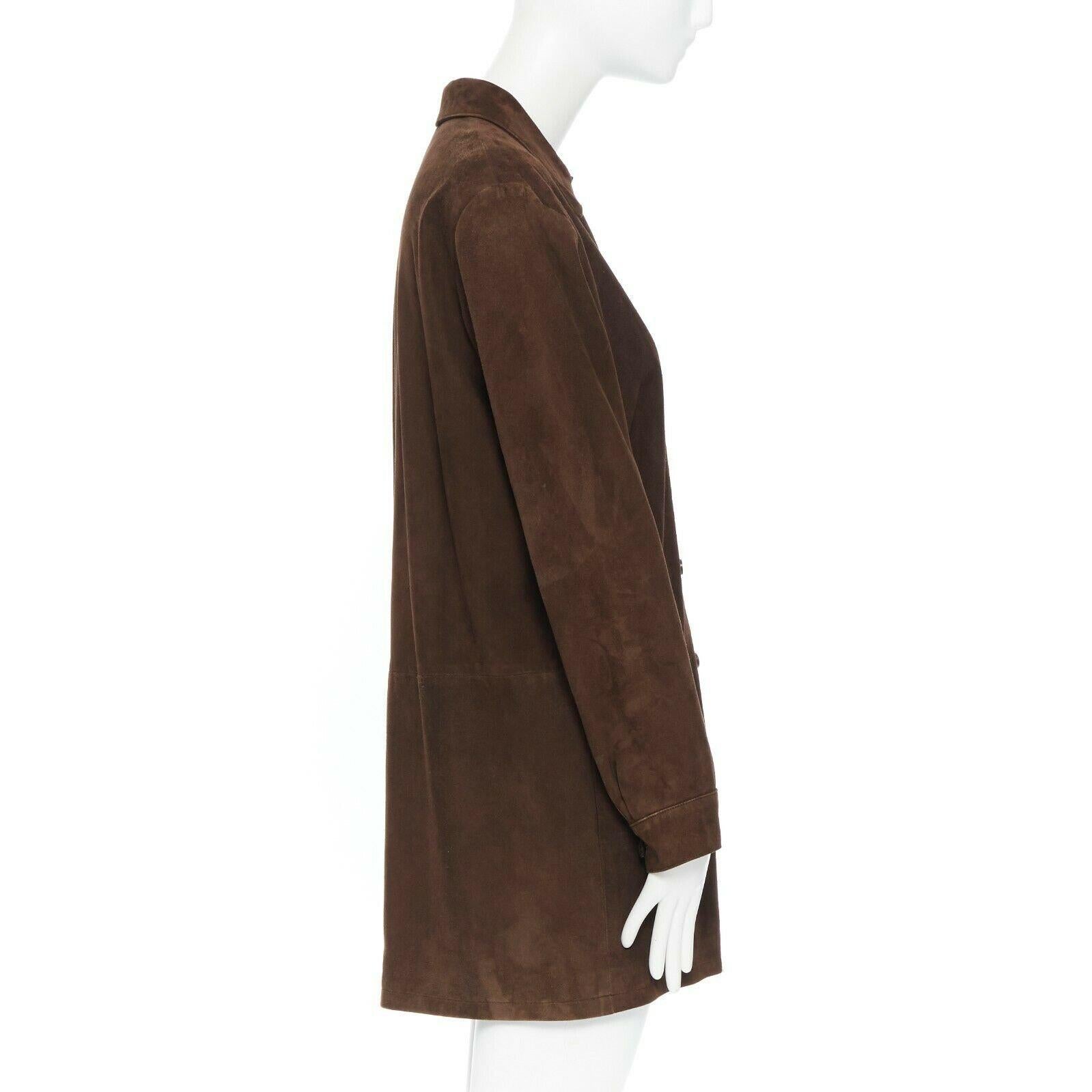 Women's HERMES MARTIN MARGIELA vintage brown suede peak spread collar long shirt FR38