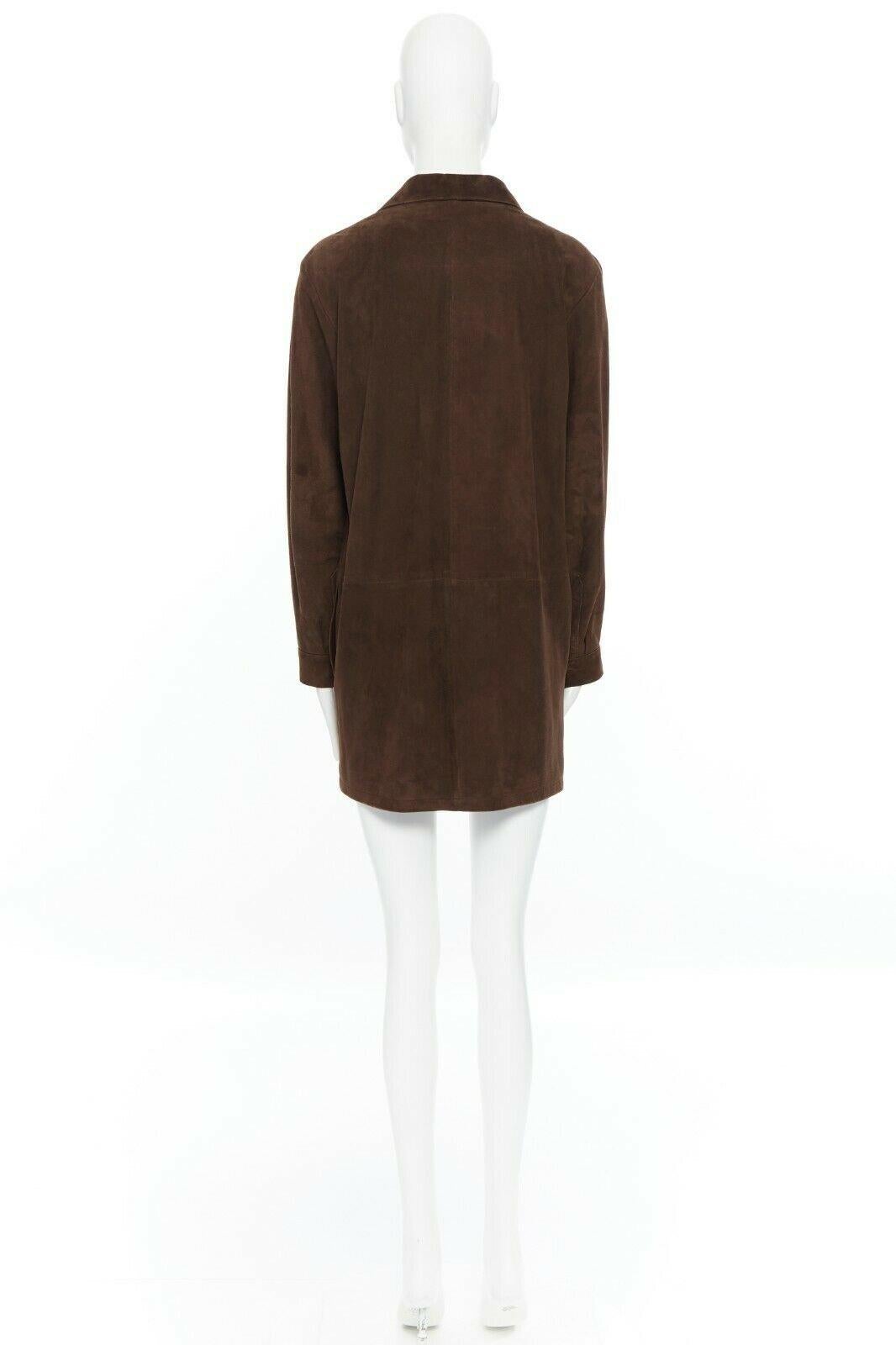 HERMES MARTIN MARGIELA vintage brown suede peak spread collar long shirt FR38 1