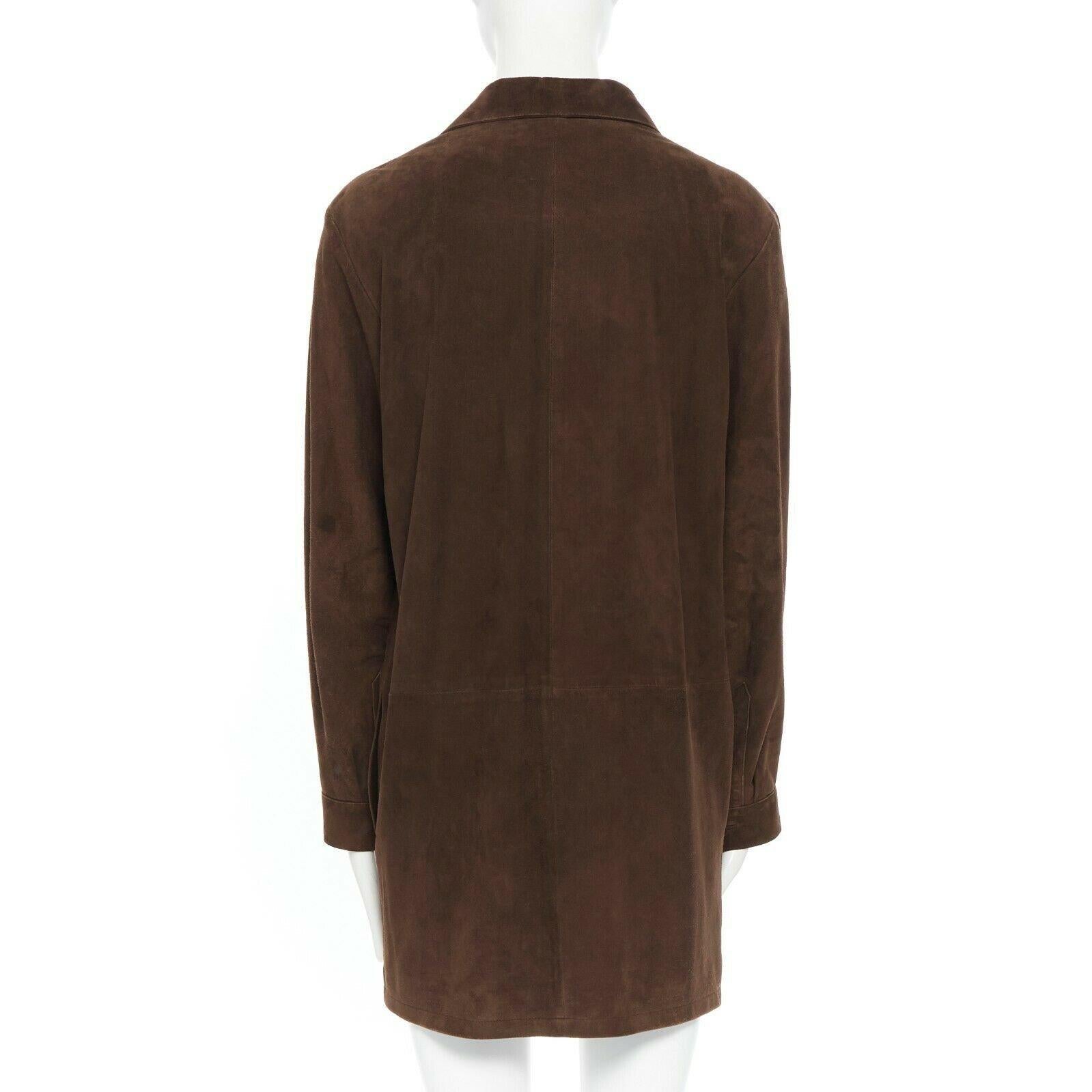 HERMES MARTIN MARGIELA vintage brown suede peak spread collar long shirt FR38 2