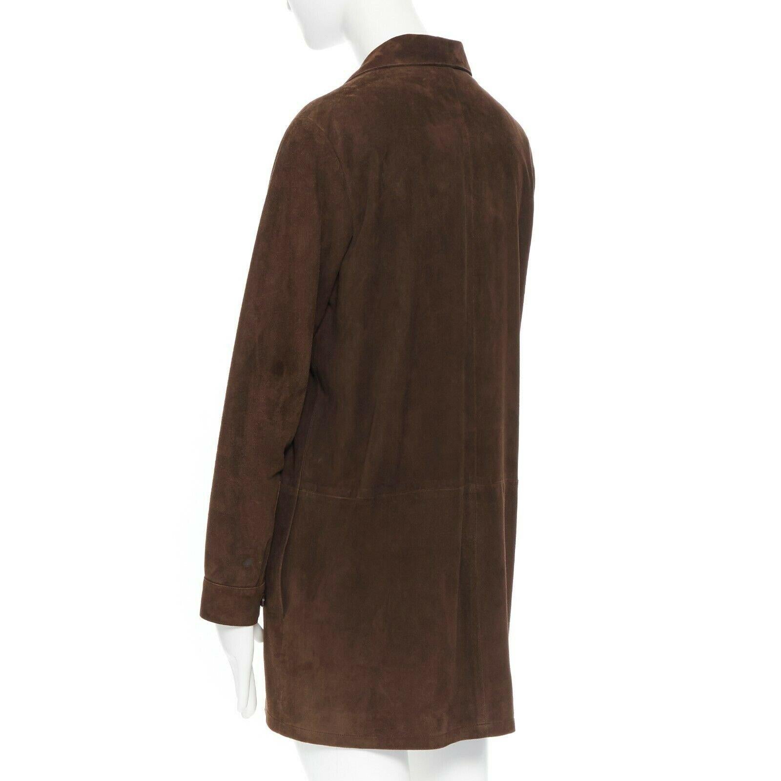 HERMES MARTIN MARGIELA vintage brown suede peak spread collar long shirt FR38 3