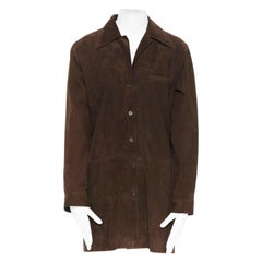 HERMES MARTIN MARGIELA vintage marrón ante pico cuello abierto camisa larga FR38