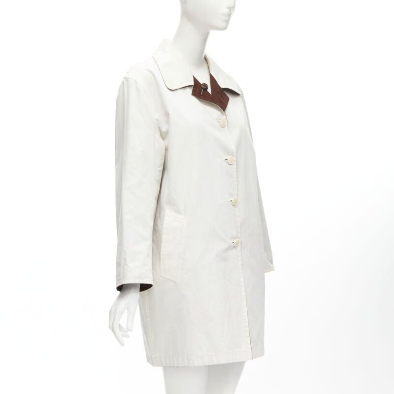 White HERMES MARTIN MARGIELA Vintage Reversible brown ivory cotton overcoat FR38 M