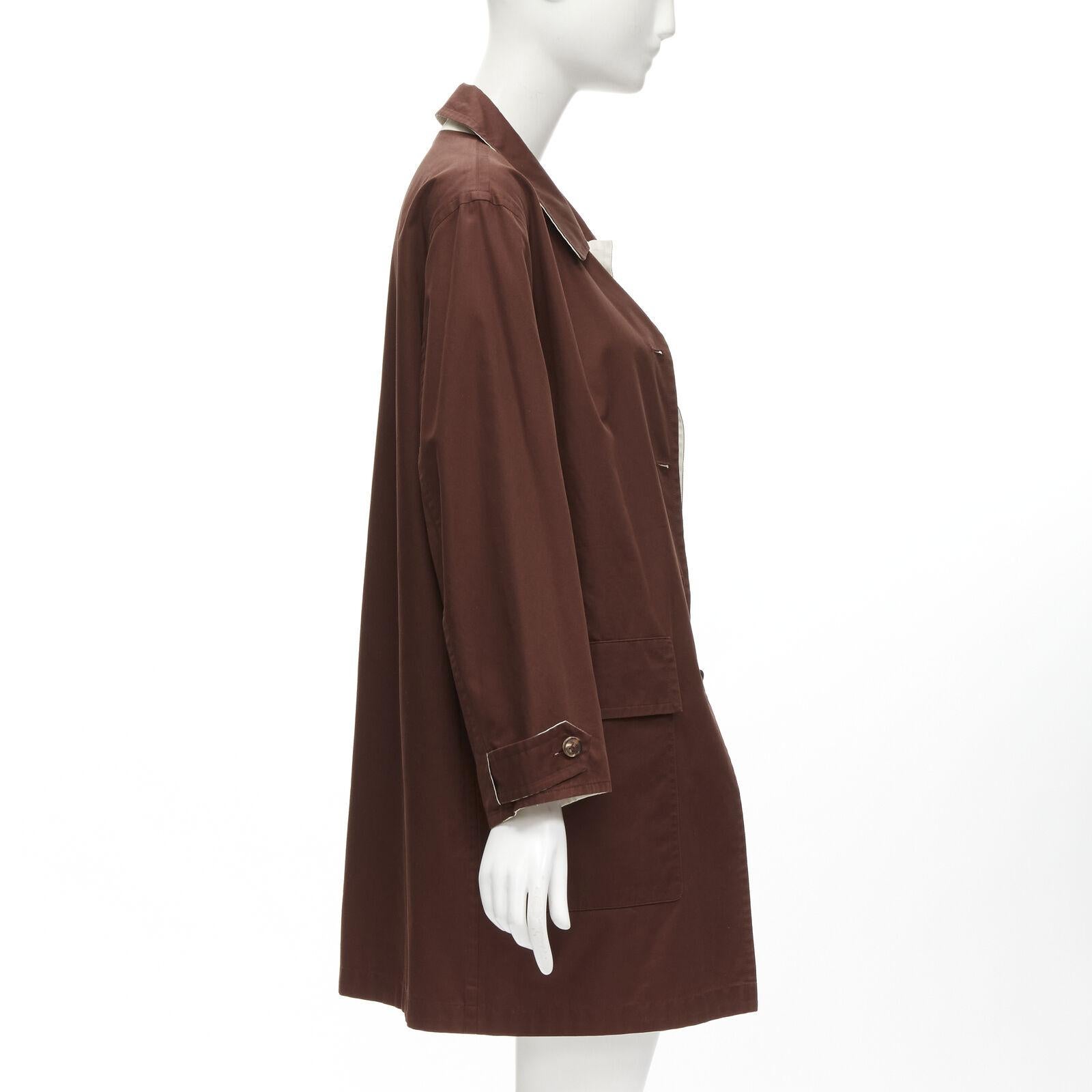 HERMES MARTIN MARGIELA Vintage Reversible brown ivory cotton overcoat FR38 M In Good Condition For Sale In Hong Kong, NT