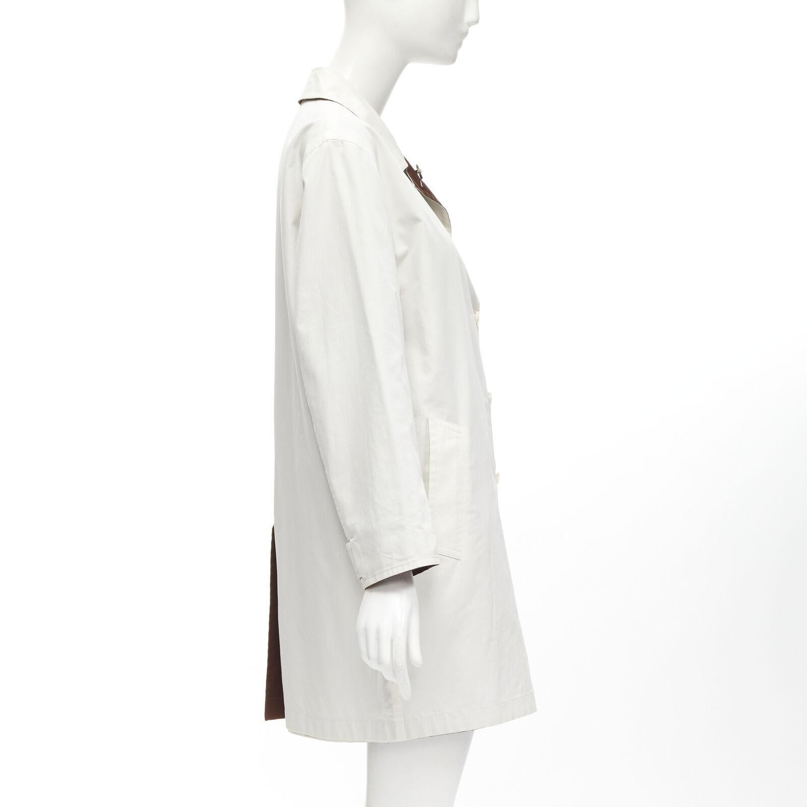 Women's HERMES MARTIN MARGIELA Vintage Reversible brown ivory cotton overcoat FR38 M For Sale