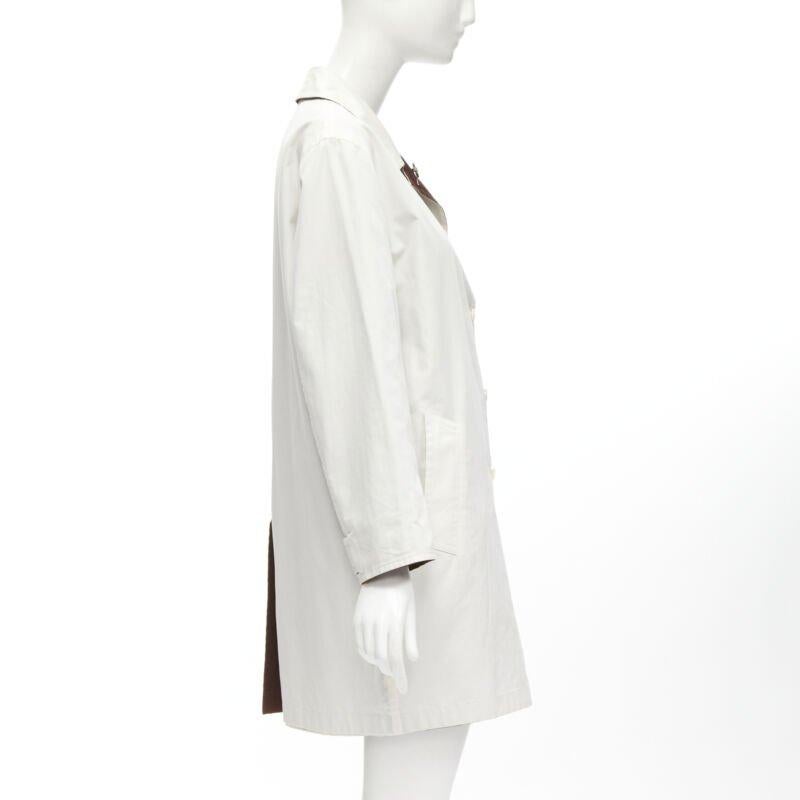 Women's HERMES MARTIN MARGIELA Vintage Reversible brown ivory cotton overcoat FR38 M