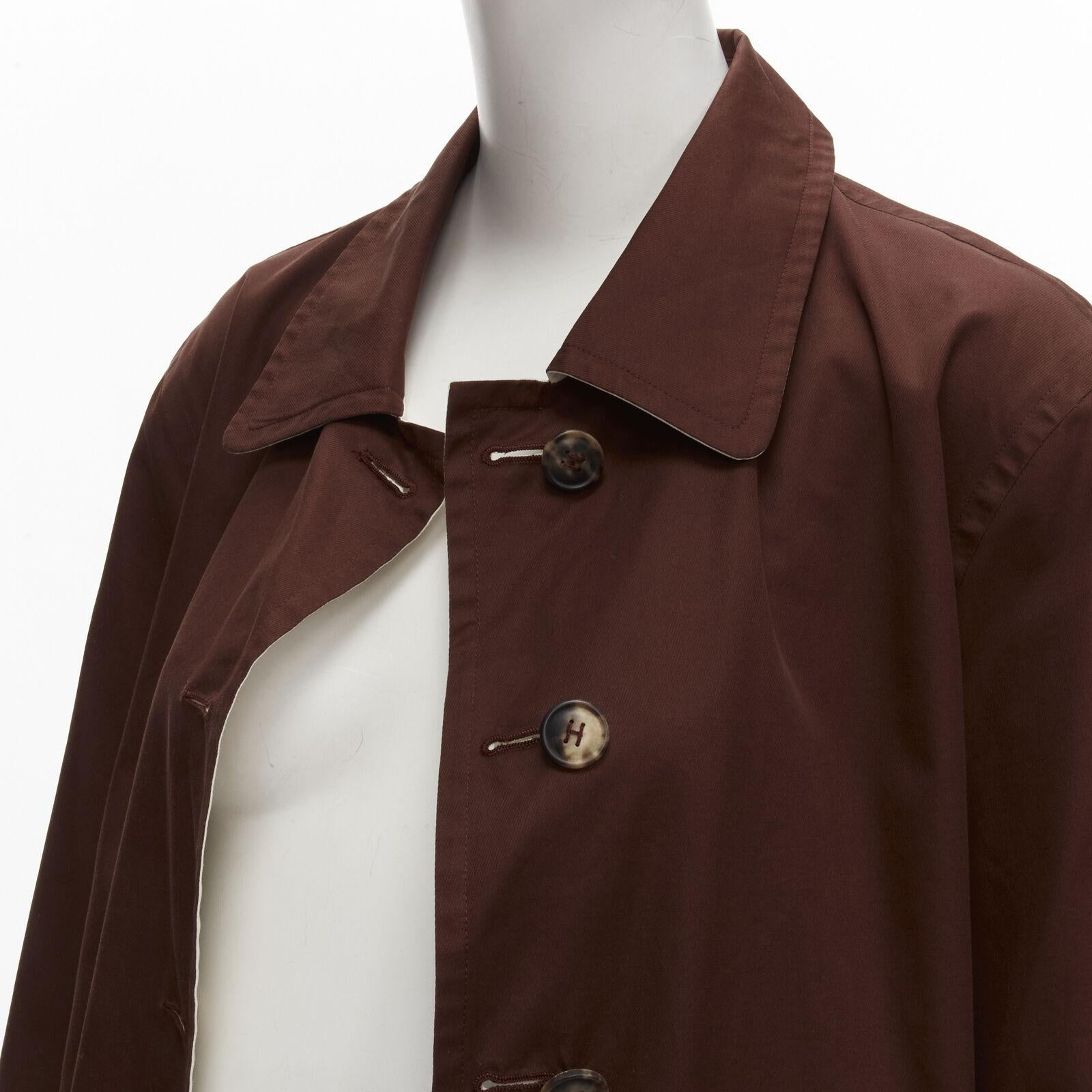 HERMES MARTIN MARGIELA Vintage Reversible brown ivory cotton overcoat FR38 M For Sale 3