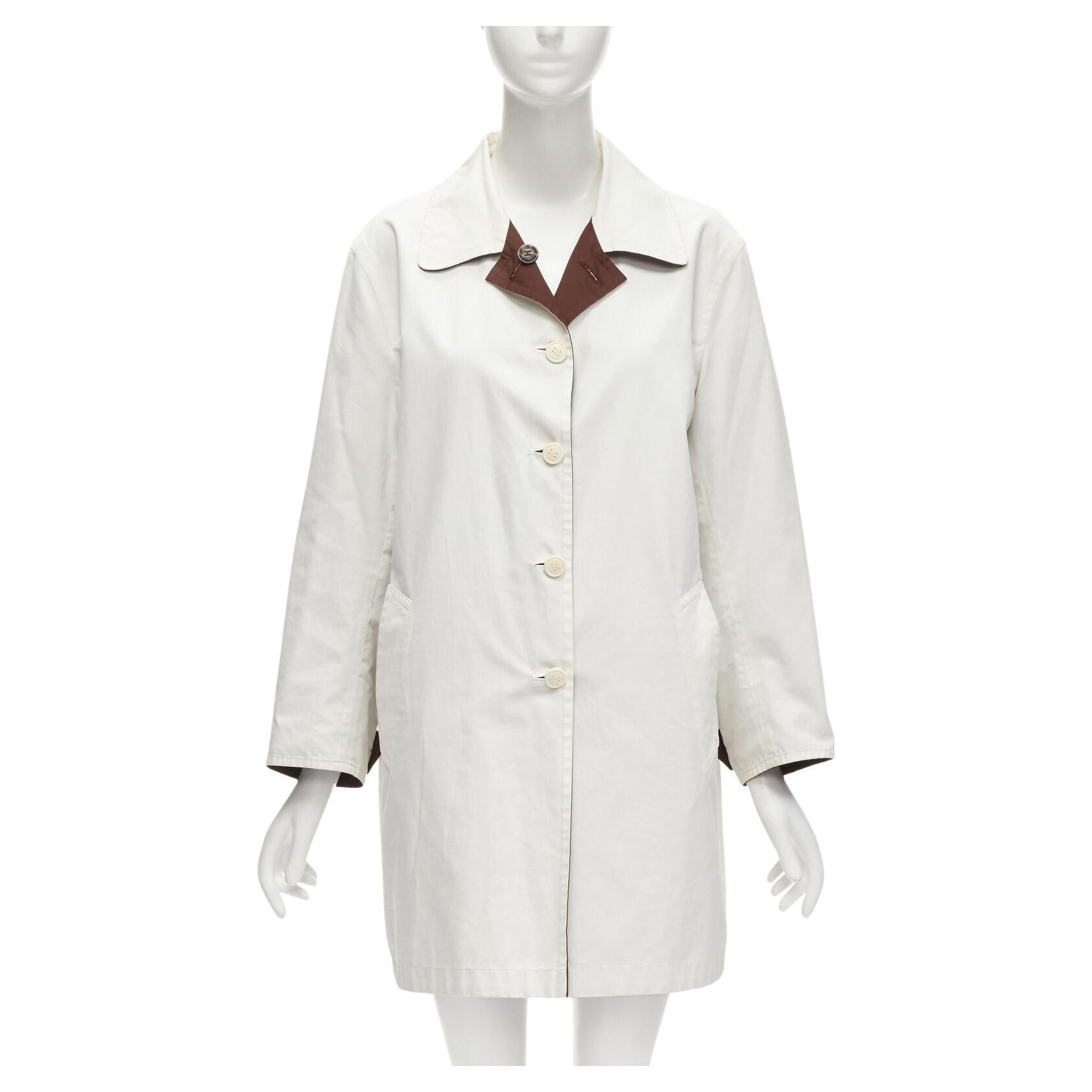 HERMES MARTIN MARGIELA Vintage Reversible brown ivory cotton overcoat FR38 M For Sale