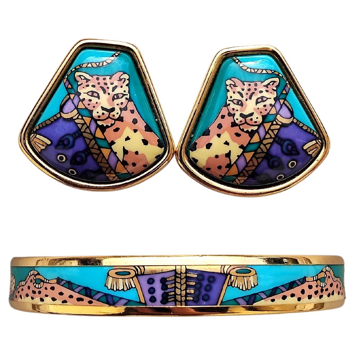 Hermès Bracciale Orecchini Abbinati Set Ghepardo Circo Smalto Ghw in vendita