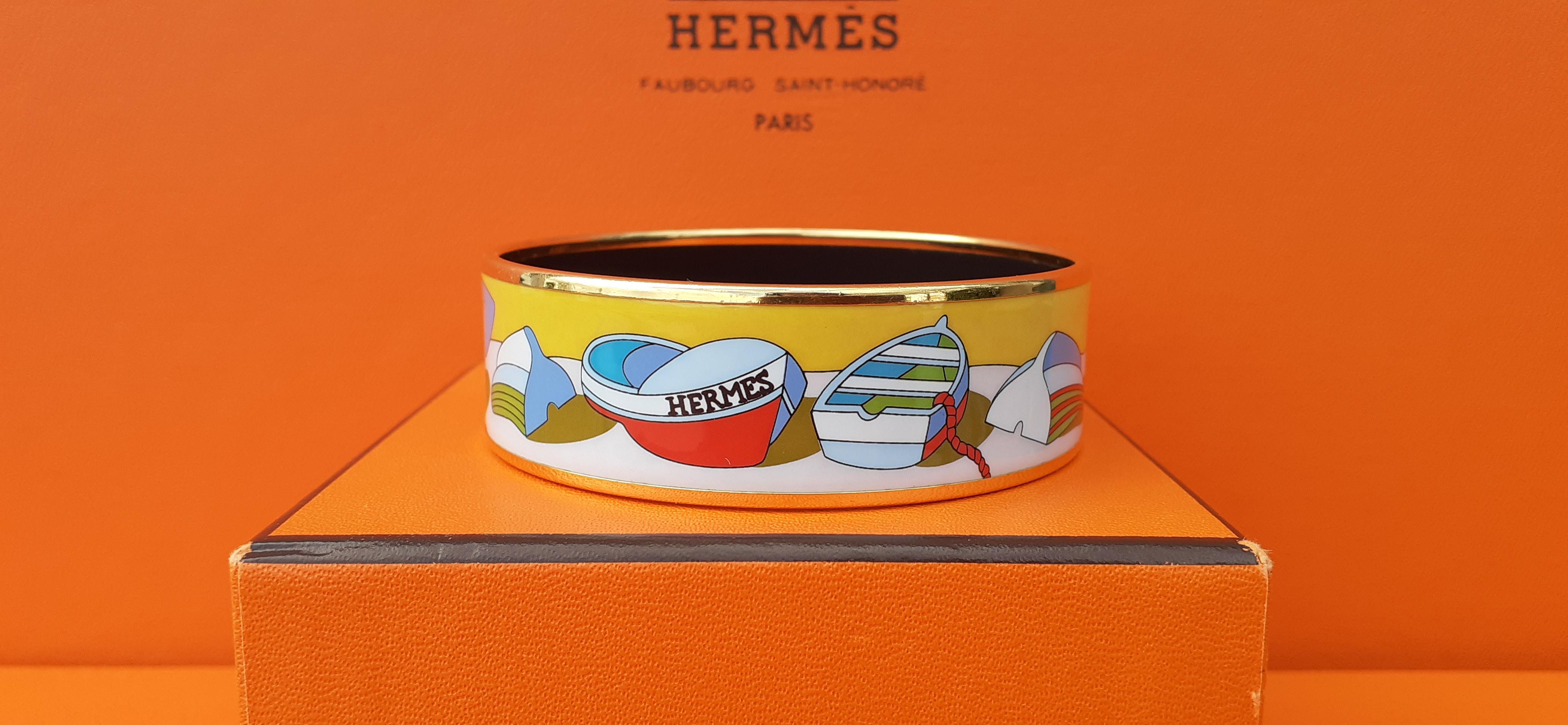 Hermès Matching Set Enamel Bracelet Earrings Thalassa Boat 70 Ghw For Sale 7