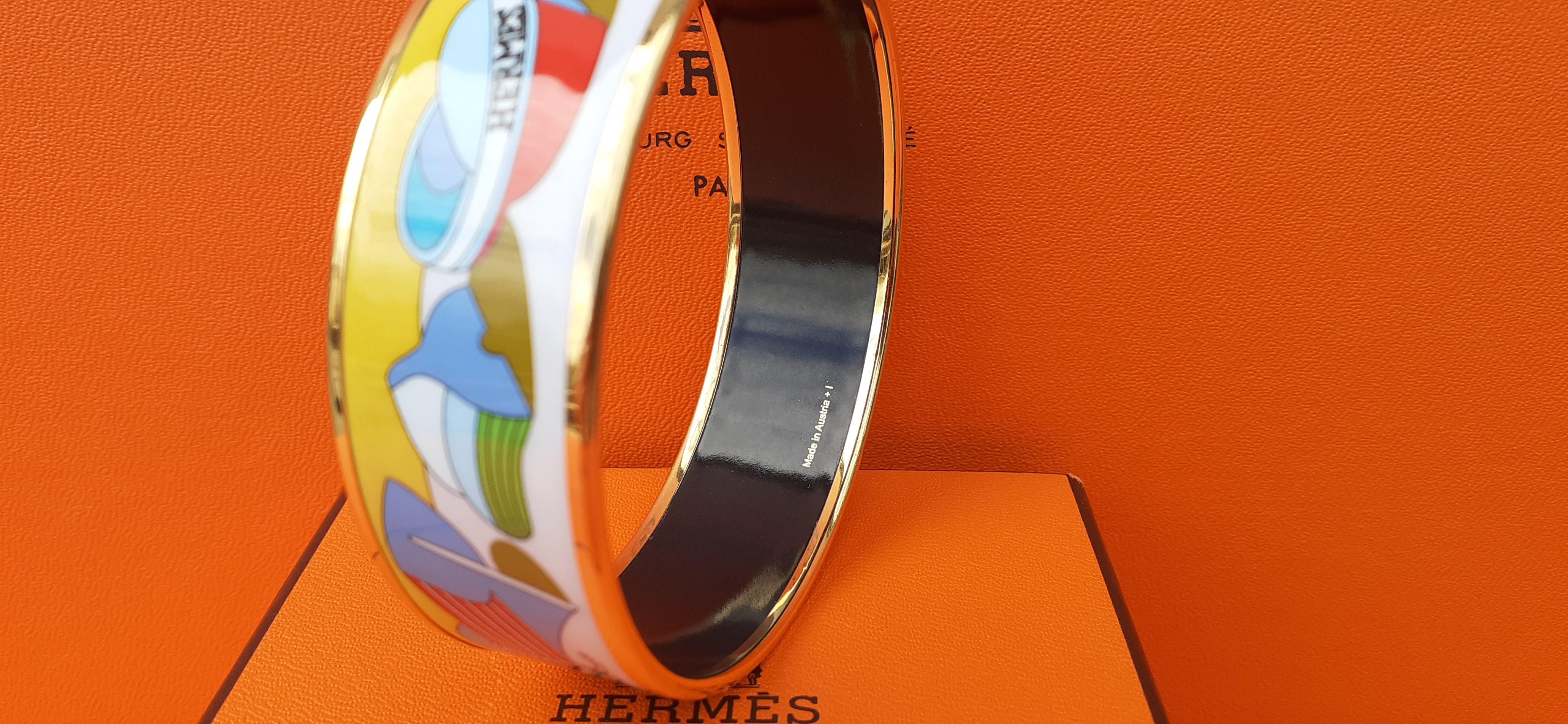 Hermès Matching Set Enamel Bracelet Earrings Thalassa Boat 70 Ghw For Sale 12