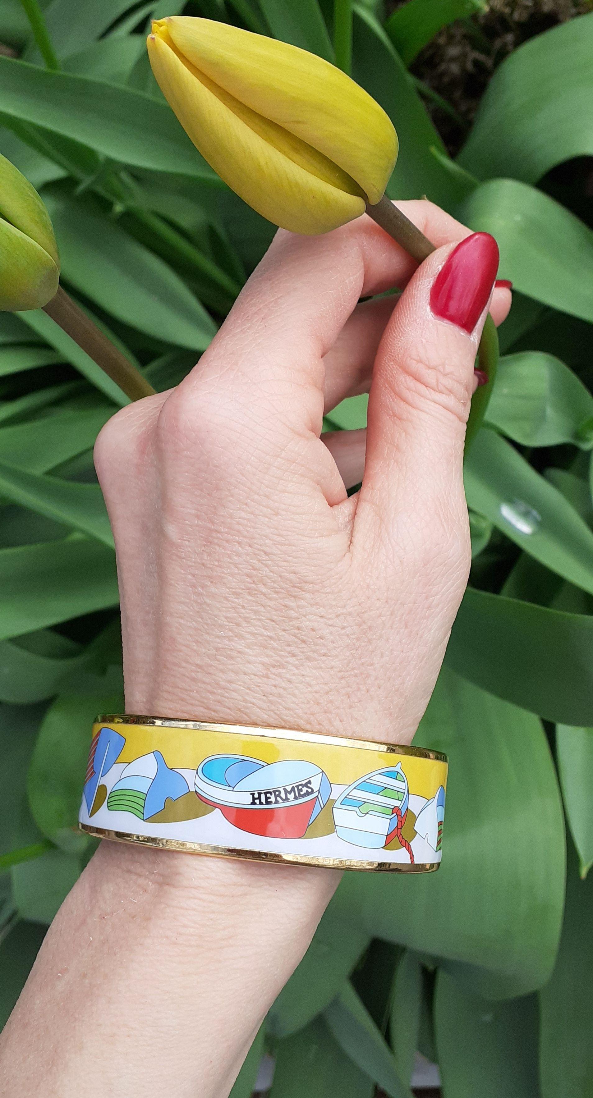 Hermès Matching Set Enamel Bracelet Earrings Thalassa Boat 70 Ghw For Sale 13