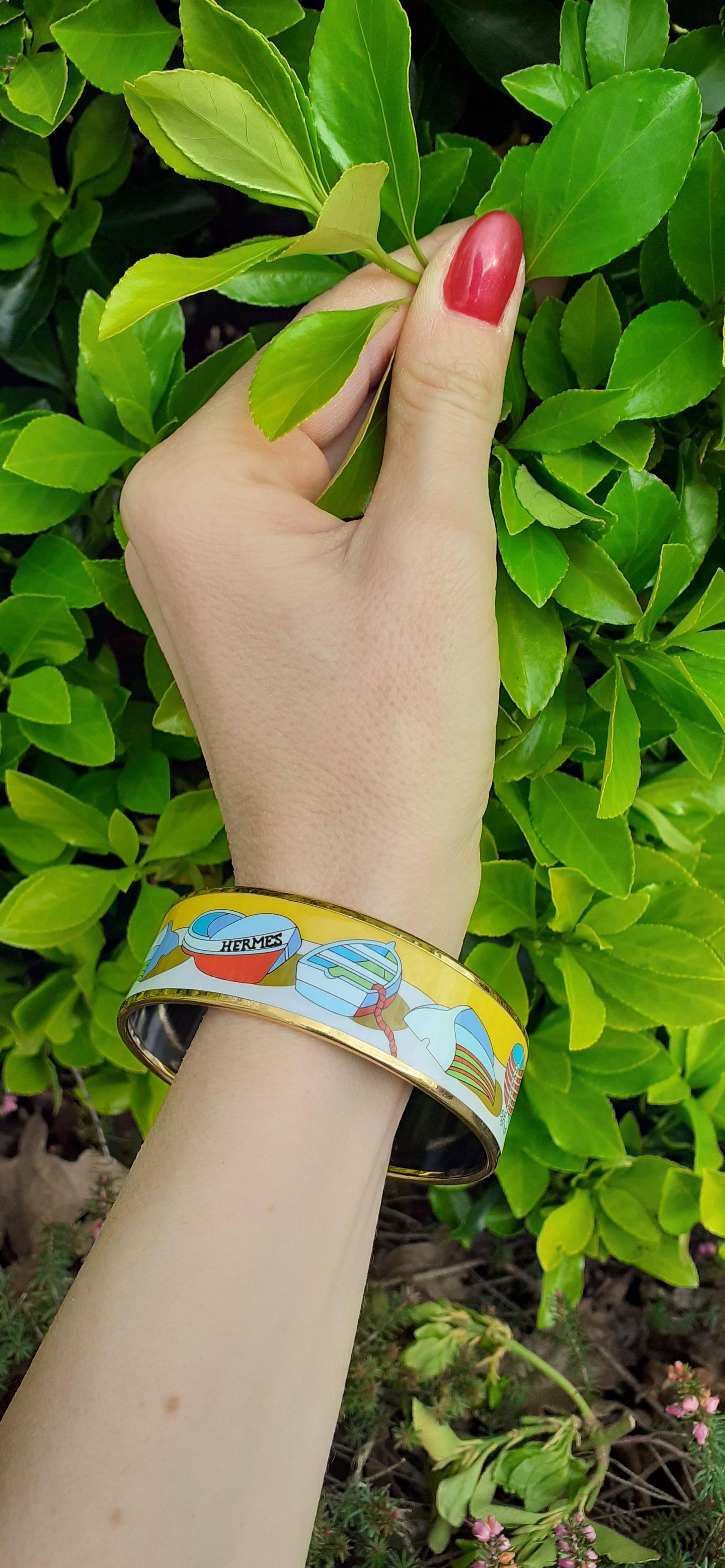 Hermès Matching Set Enamel Bracelet Earrings Thalassa Boat 70 Ghw For Sale 14