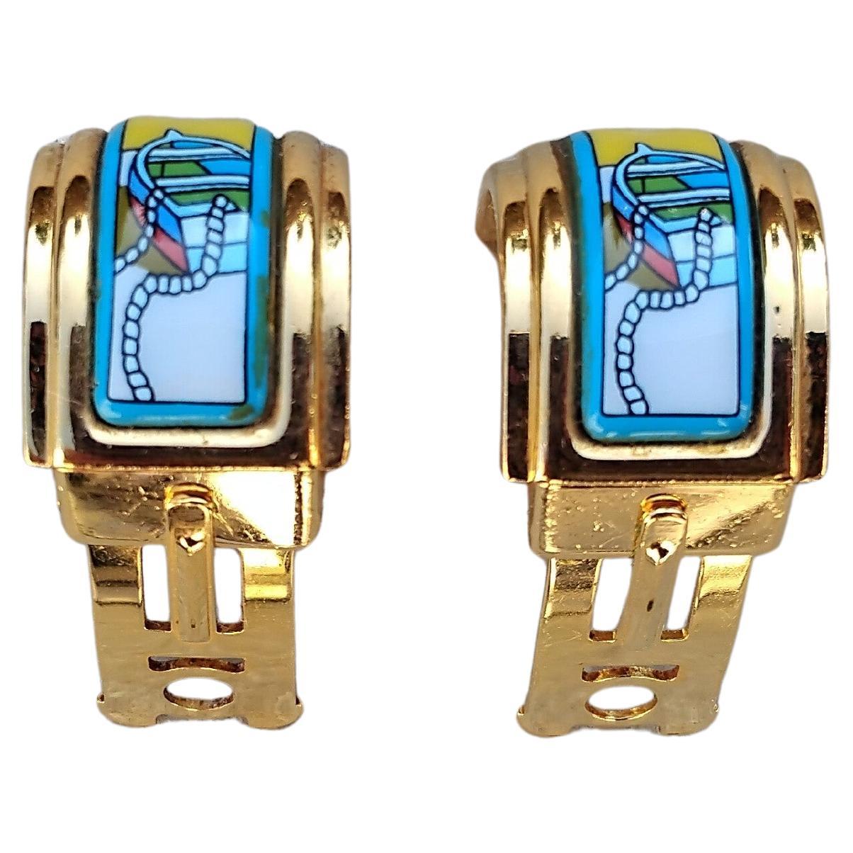 Hermès Matching Set Enamel Bracelet Earrings Thalassa Boat 70 Ghw For Sale 1