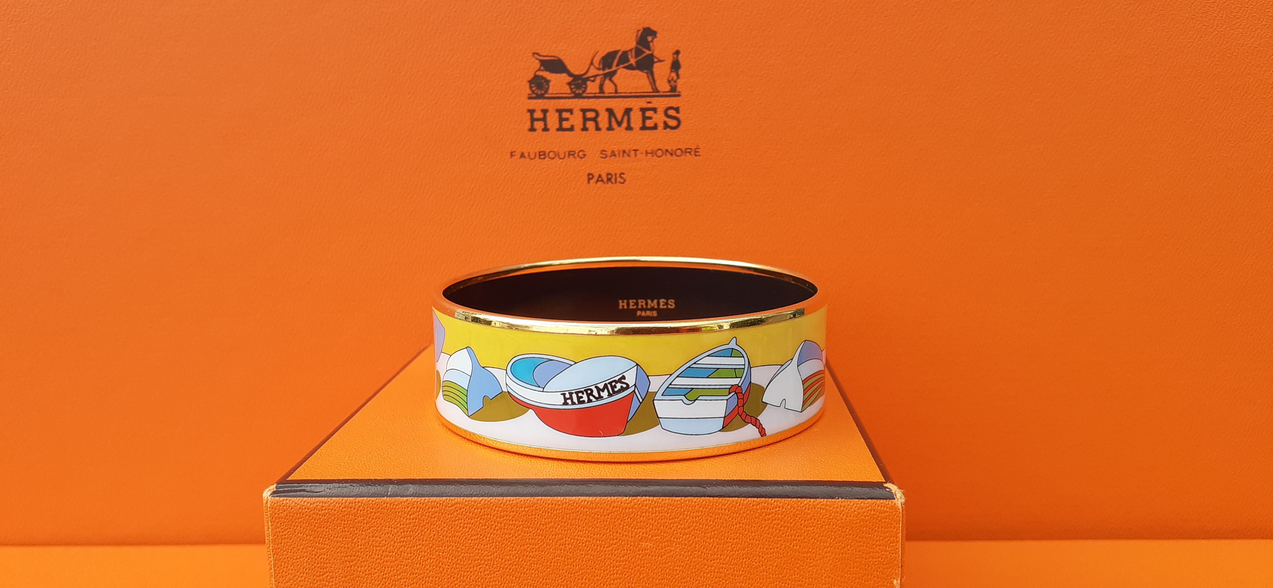 Hermès Matching Set Enamel Bracelet Earrings Thalassa Boat 70 Ghw For Sale 6