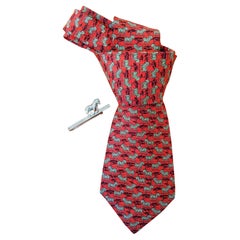 Hermès Matching Silk Tie and Silver Tie Clip Zebras Print