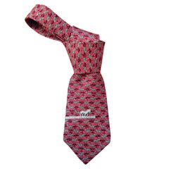 Hermès Matching Silk Tie and Silver Tie Clip Zebras Print