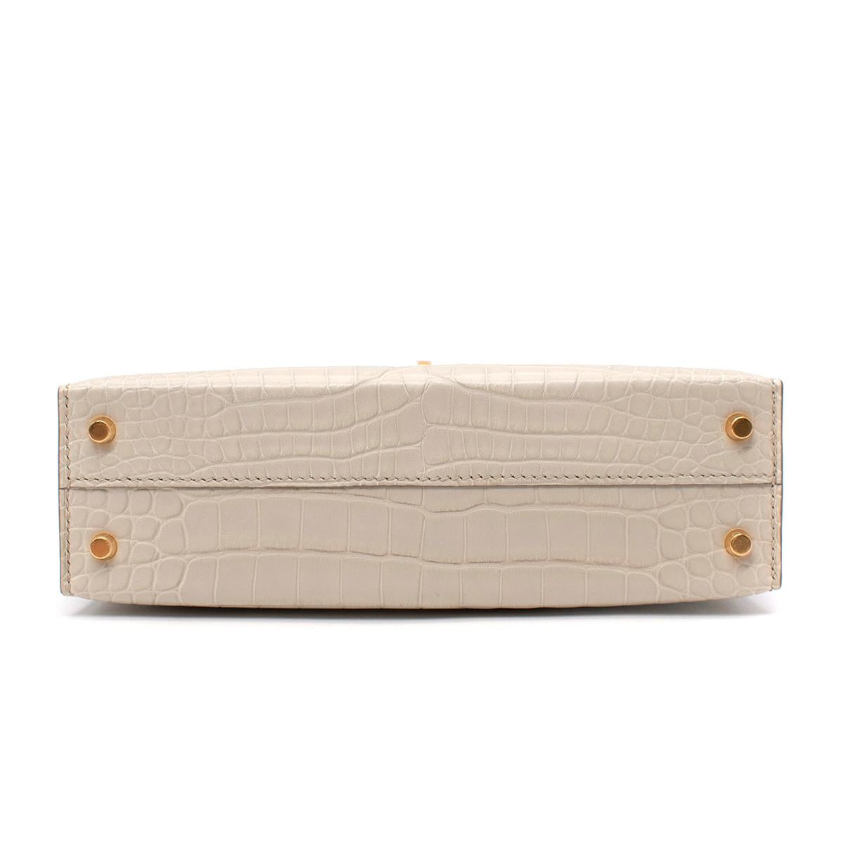 Beige Hermes Matte Alligator Beton Mini Kelly Sellier II GHW - Very Rare For Sale