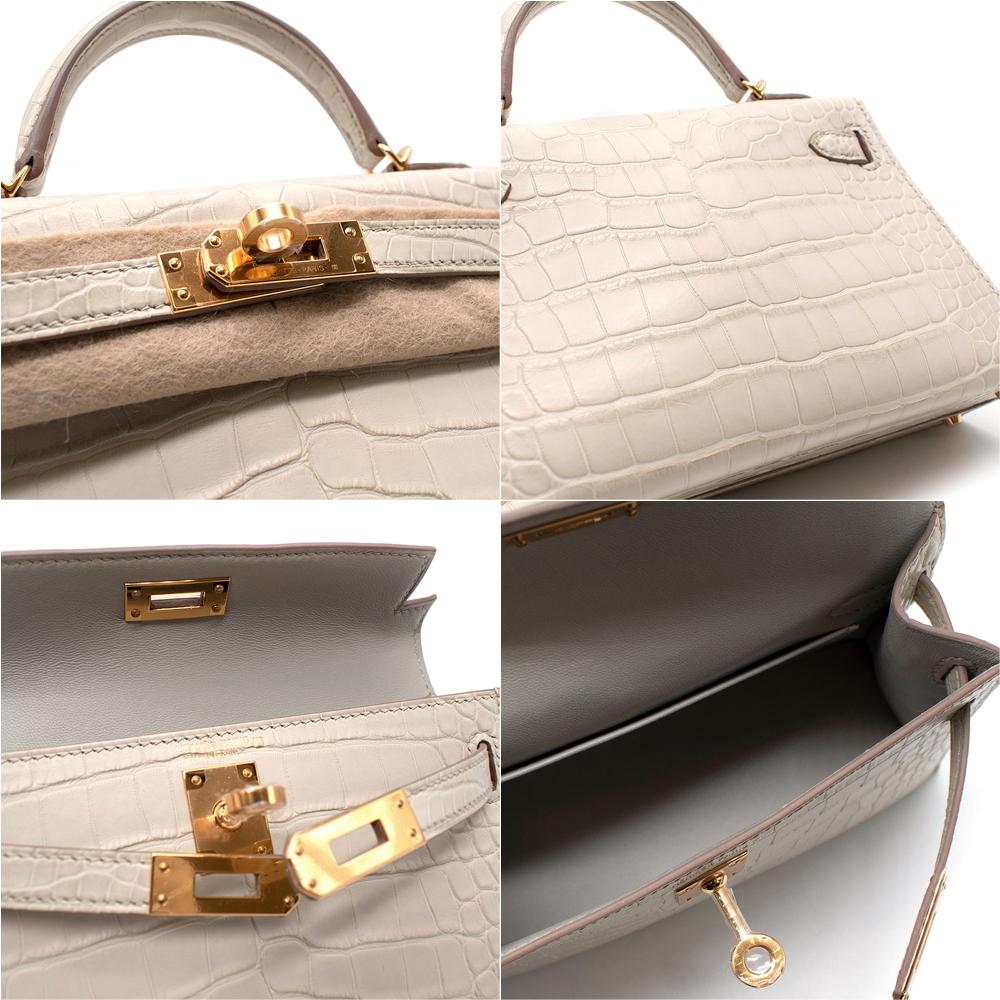Hermes Matte Alligator Beton Mini Kelly Sellier II GHW - Very Rare In New Condition For Sale In London, GB