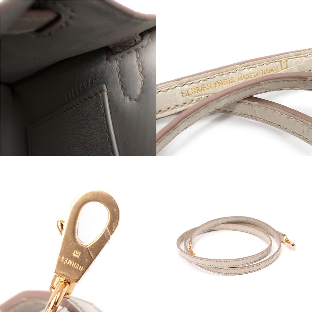 Women's Hermes Matte Alligator Beton Mini Kelly Sellier II GHW - Very Rare For Sale