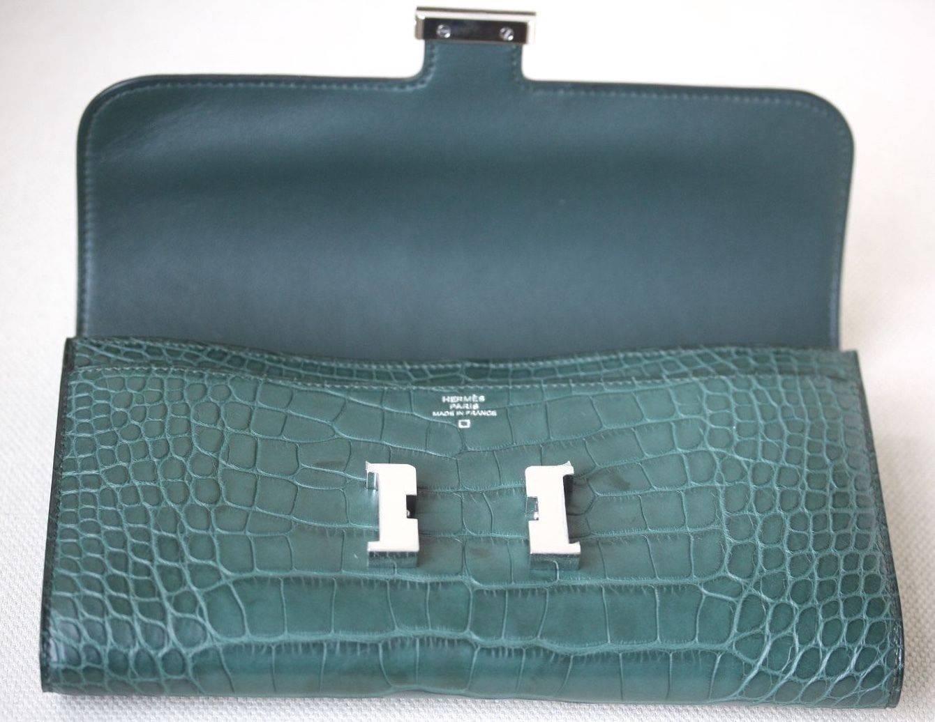 Hermès Matte Croc Constance Long Palladium Hardware Wallet  1