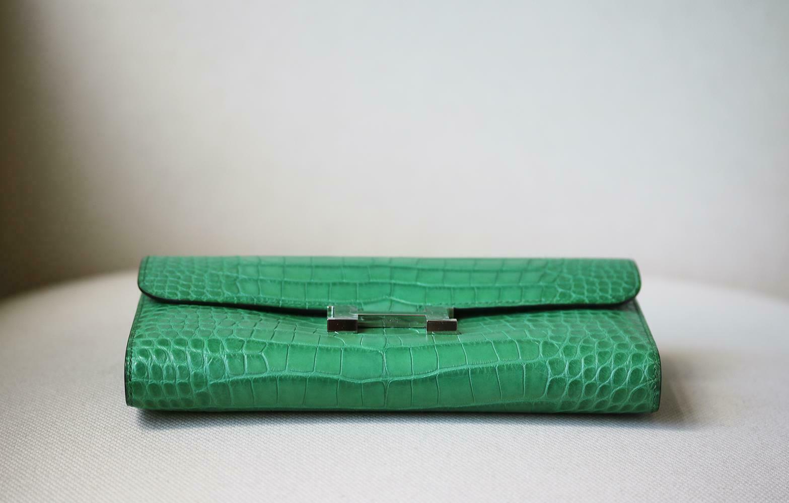 Women's Hermès Matte Croc Constance Long Wallet with Palladium H/W