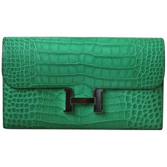 Hermès Matte Croc Constance Long Wallet with Palladium H/W