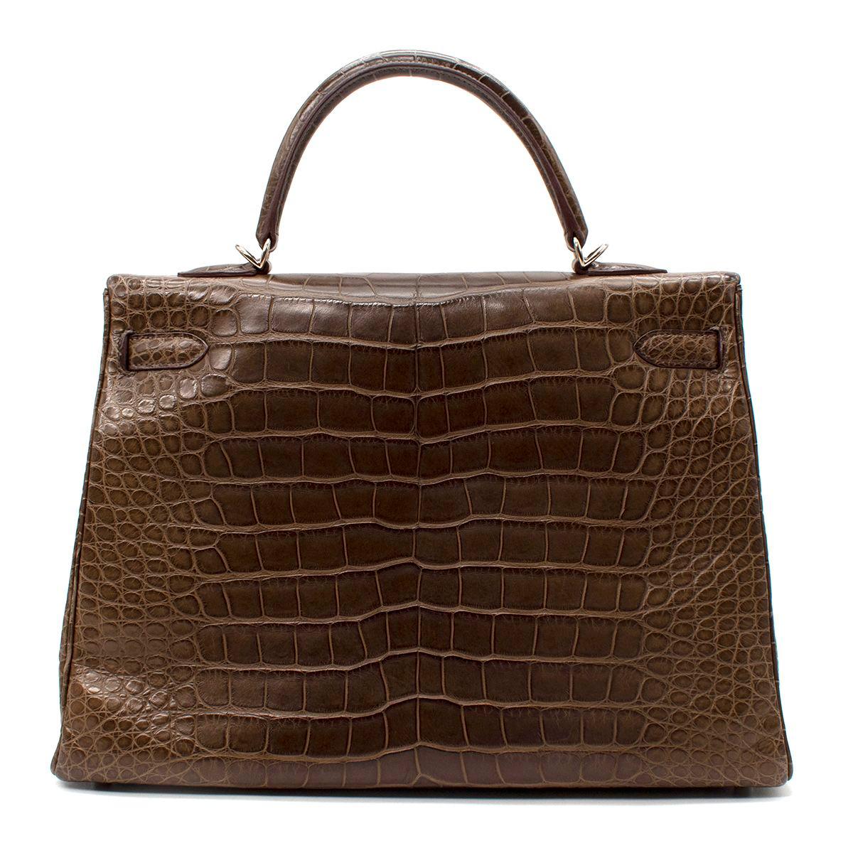 Hermes Matte Gris Elephante Alligator Kelly Retourne 35 PHW - Set completo In condizioni buone in vendita a London, GB