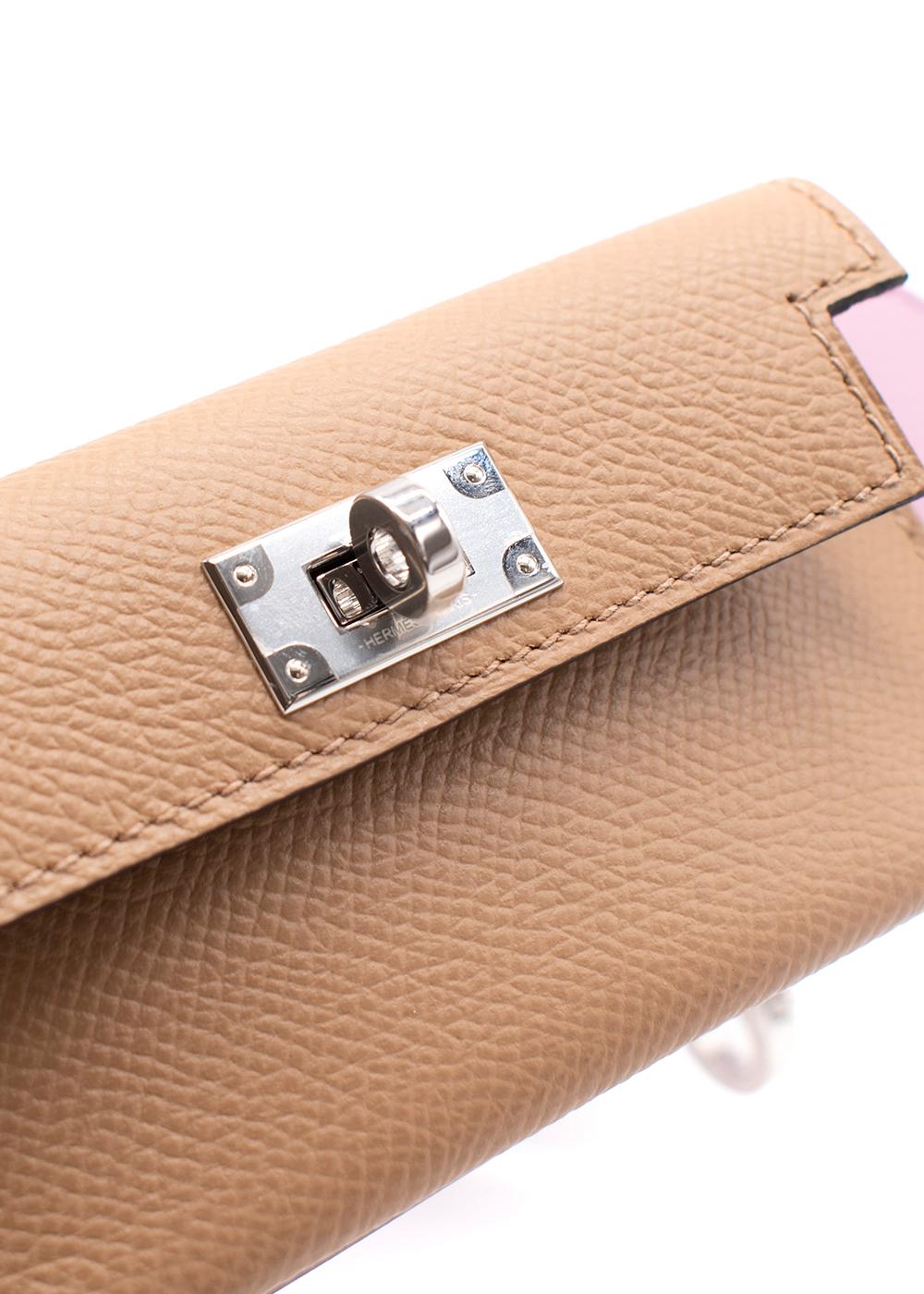 Marrone Hermes Mauve & Chai Epsom/Swift 85cm Kelly Pocket Strap PHW in vendita