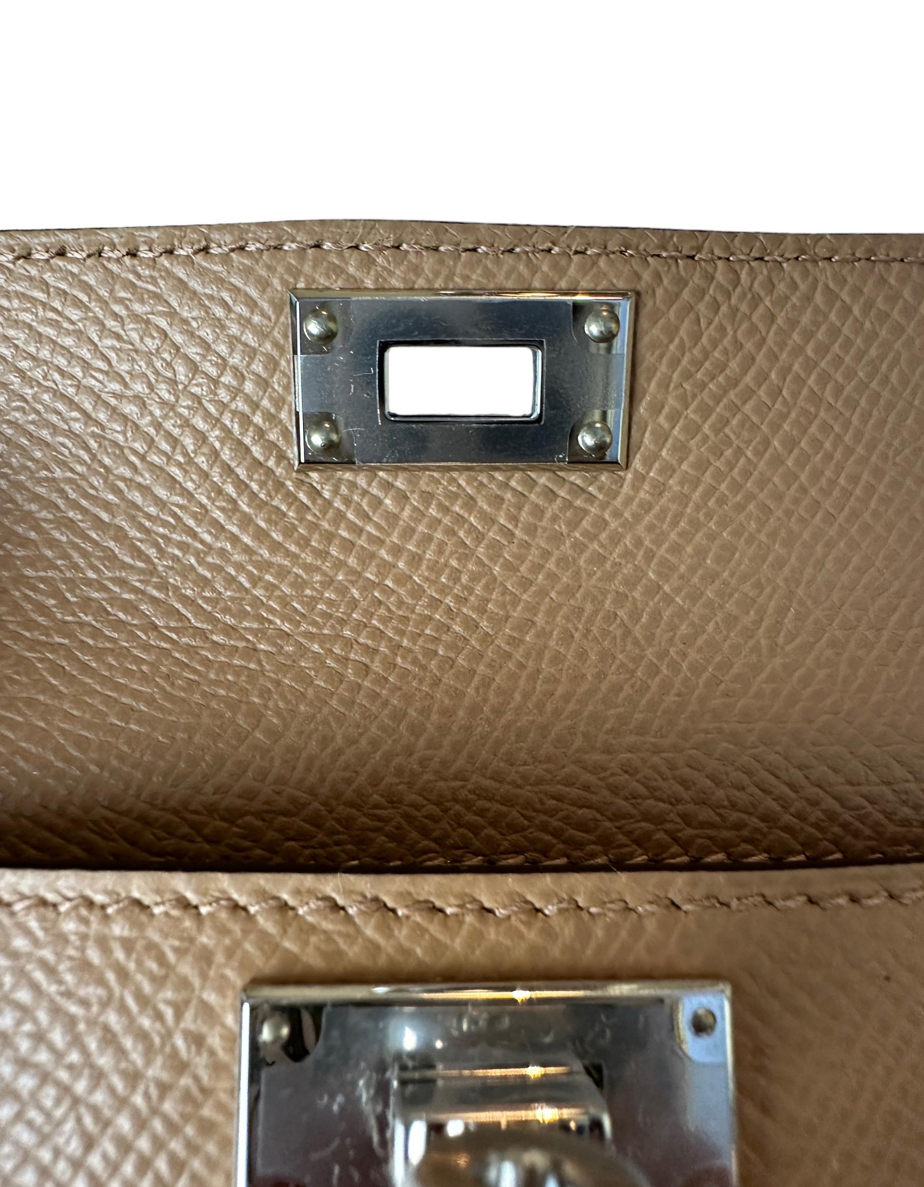 Hermes Mauve/ Chai Swift & Epsom Leather Pocket Kelly Bag Strap For Sale 1