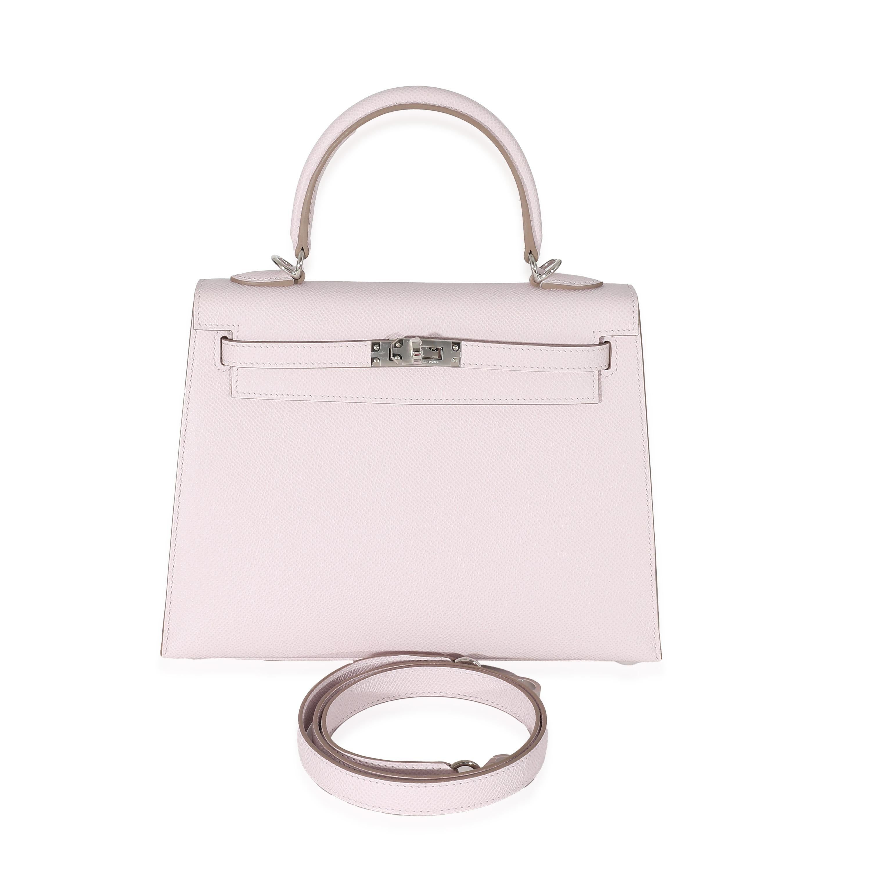 Listing Title: Hermes Mauve Pale Epsom Kelly Sellier 25 PHW
SKU: Z134148
Condition: Pre-owned 
Handbag Condition: Pristine
Condition Comments: Item has no indication of wear. Plastic along hardware.
Brand: Hermès
Model: Kelly Sellier 25
Origin
