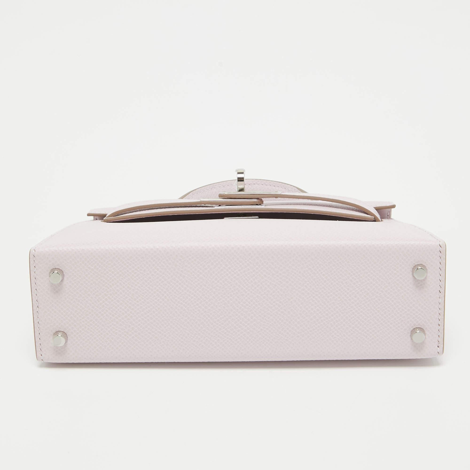 Hermès Mauve Pale Epsom Leather Palladium Finish Mini Kelly Sellier II Bag 5