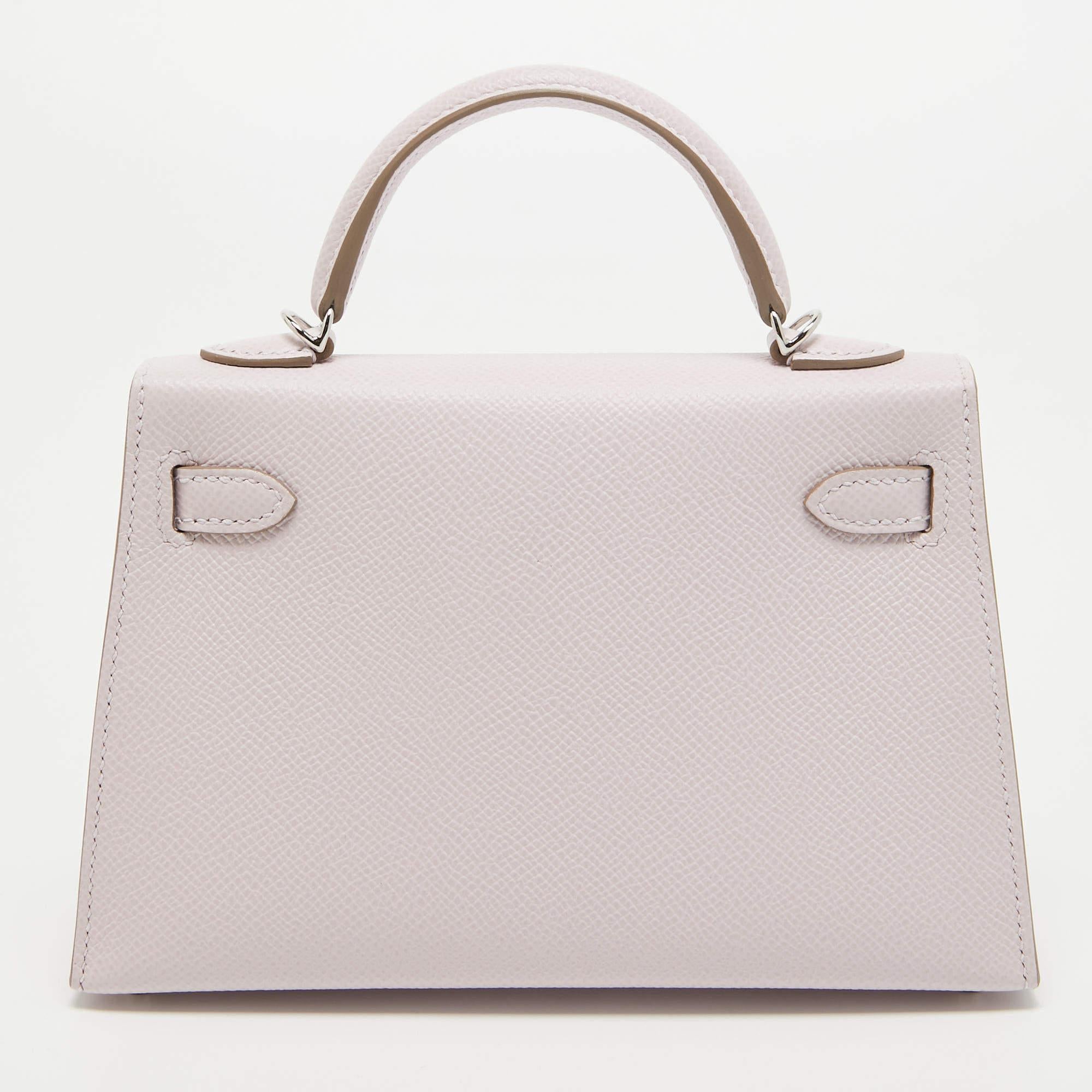 Hermès Mauve Pale Epsom Leather Palladium Finish Mini Kelly Sellier II Bag 2
