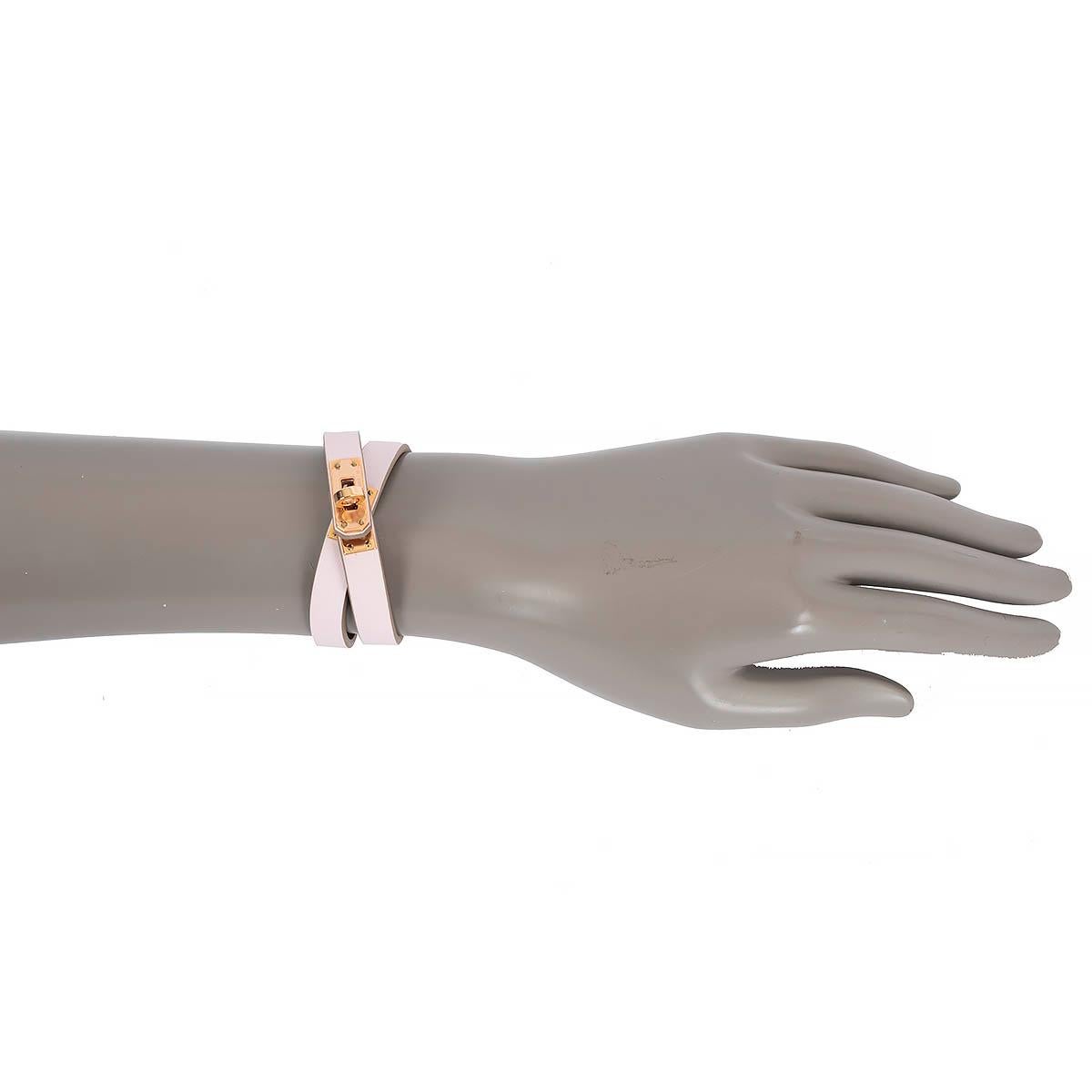HERMES Mauve Pale Swift leather MINI KELLY DOUBLE TOUR Bracelet  In New Condition In Zürich, CH