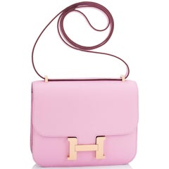 Hermes Mauve Sylvestre Rose Gold Mini Constance 18cm Epsom Tasche