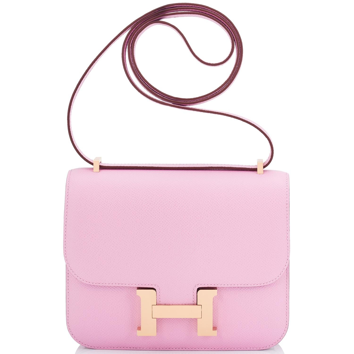 Pink Hermes Mauve Sylvestre Rose Gold Mini Constance 18cm Epsom Bag Z Stamp, 2021 For Sale