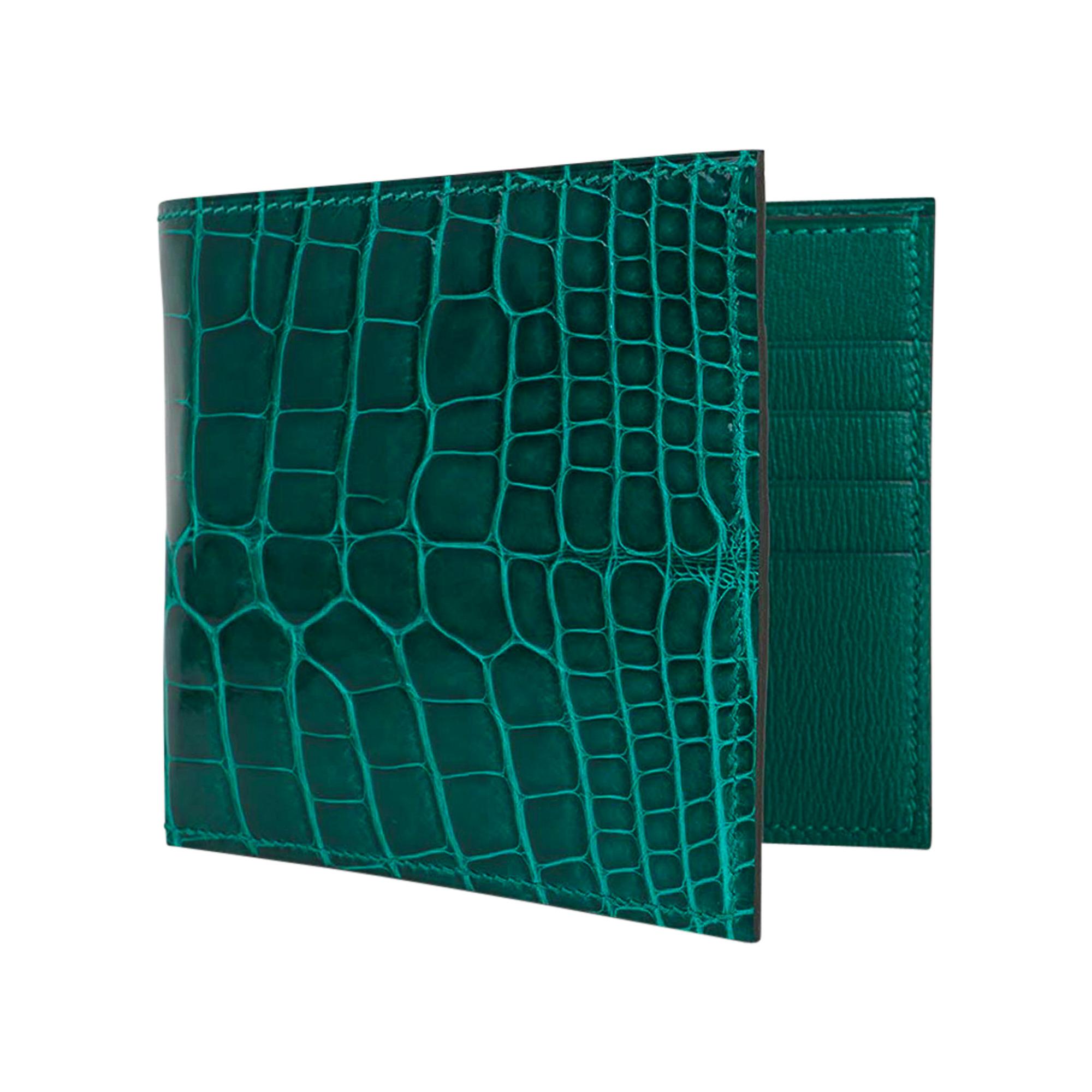 Hermes MC 2 Copernic Wallet Emerald Alligator New w/Box In New Condition In Miami, FL
